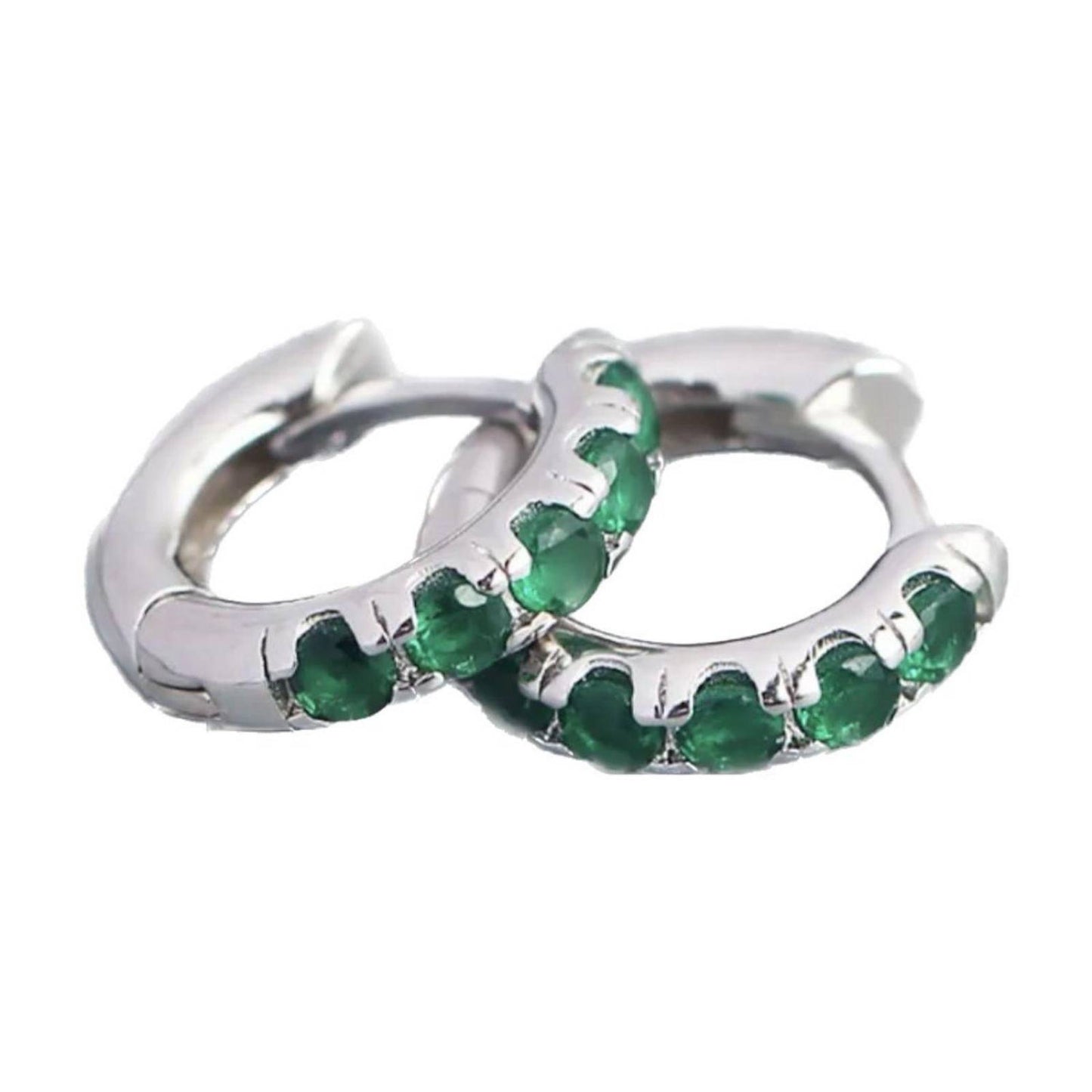 925 Sterling Silver Green Huggie Hoop Earrings