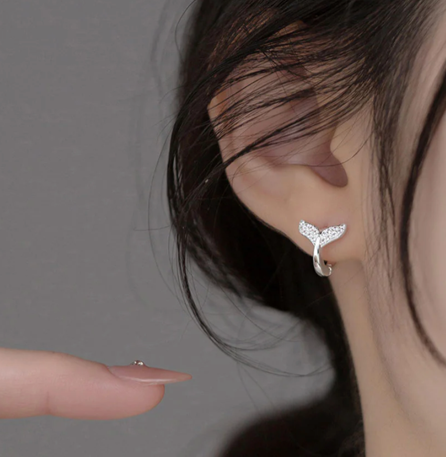 925 Sterling Silver Mermaid Tail Huggie Earrings