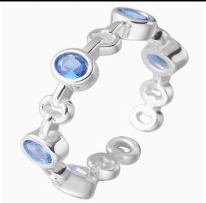925 Sterling Silver Blue CZ Linked Adjustable Ring