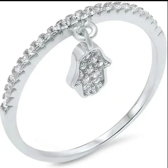 925 Sterling Silver Hamsa Danglin Ring