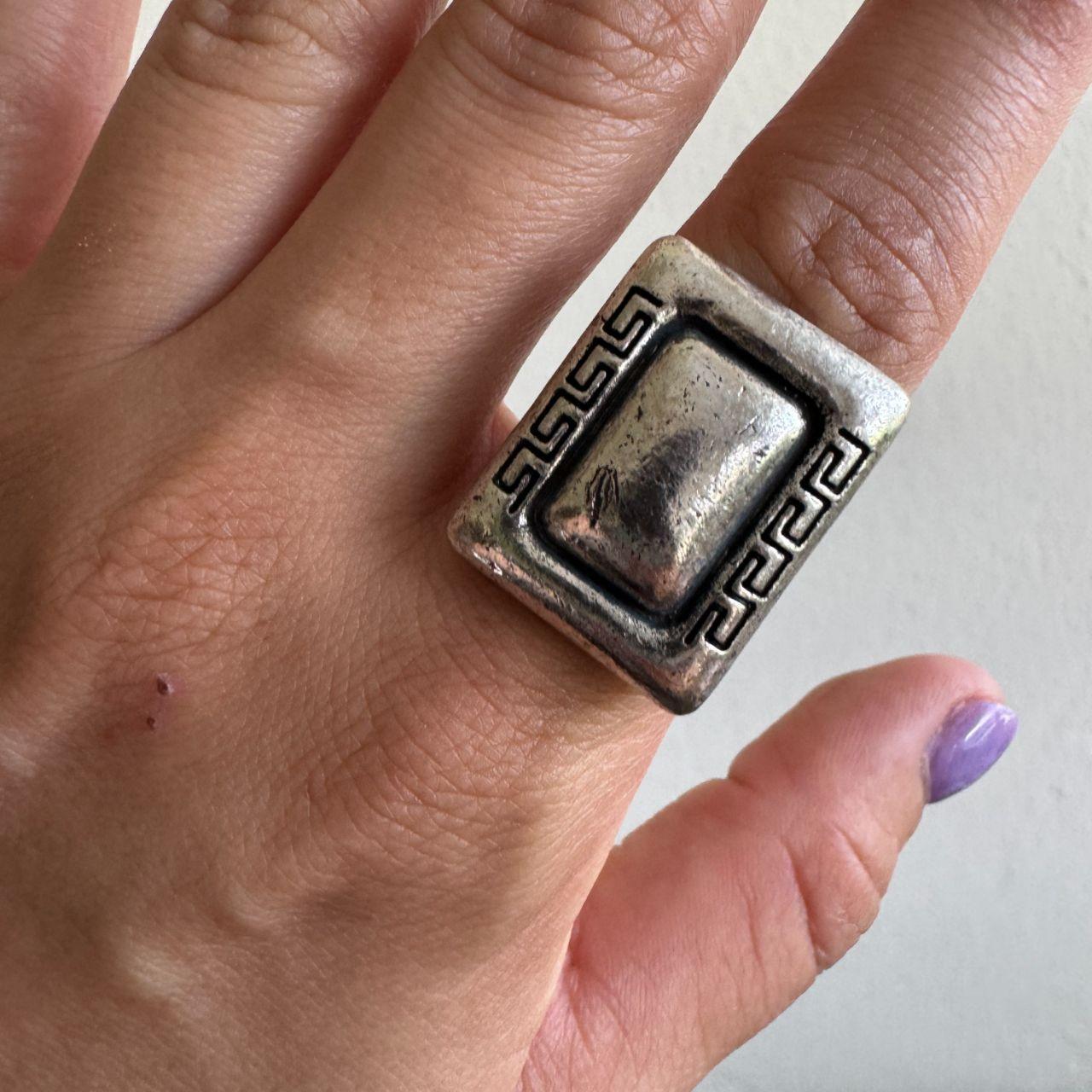 Chunky Greek Key Silver Statement Ring – Adjustable