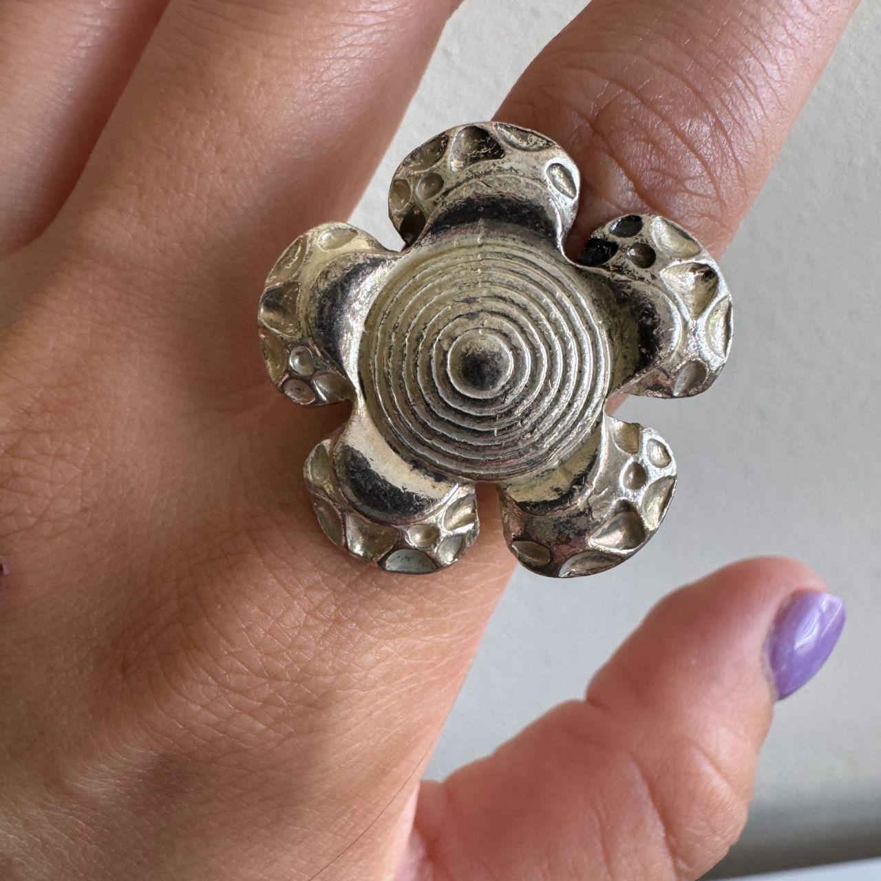 Chunky Silver Flower Statement Ring Adjustable
