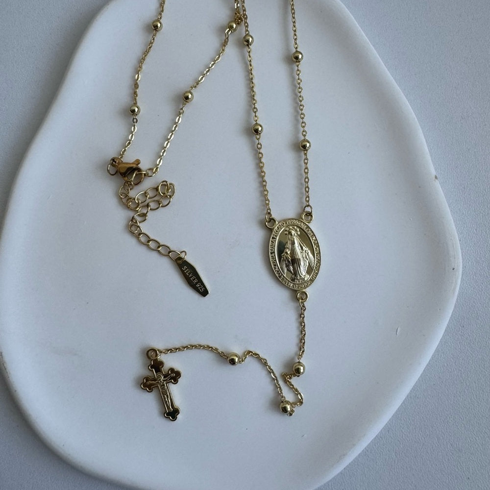 Gold Plated 925 Sterling Silver Rosary Necklace