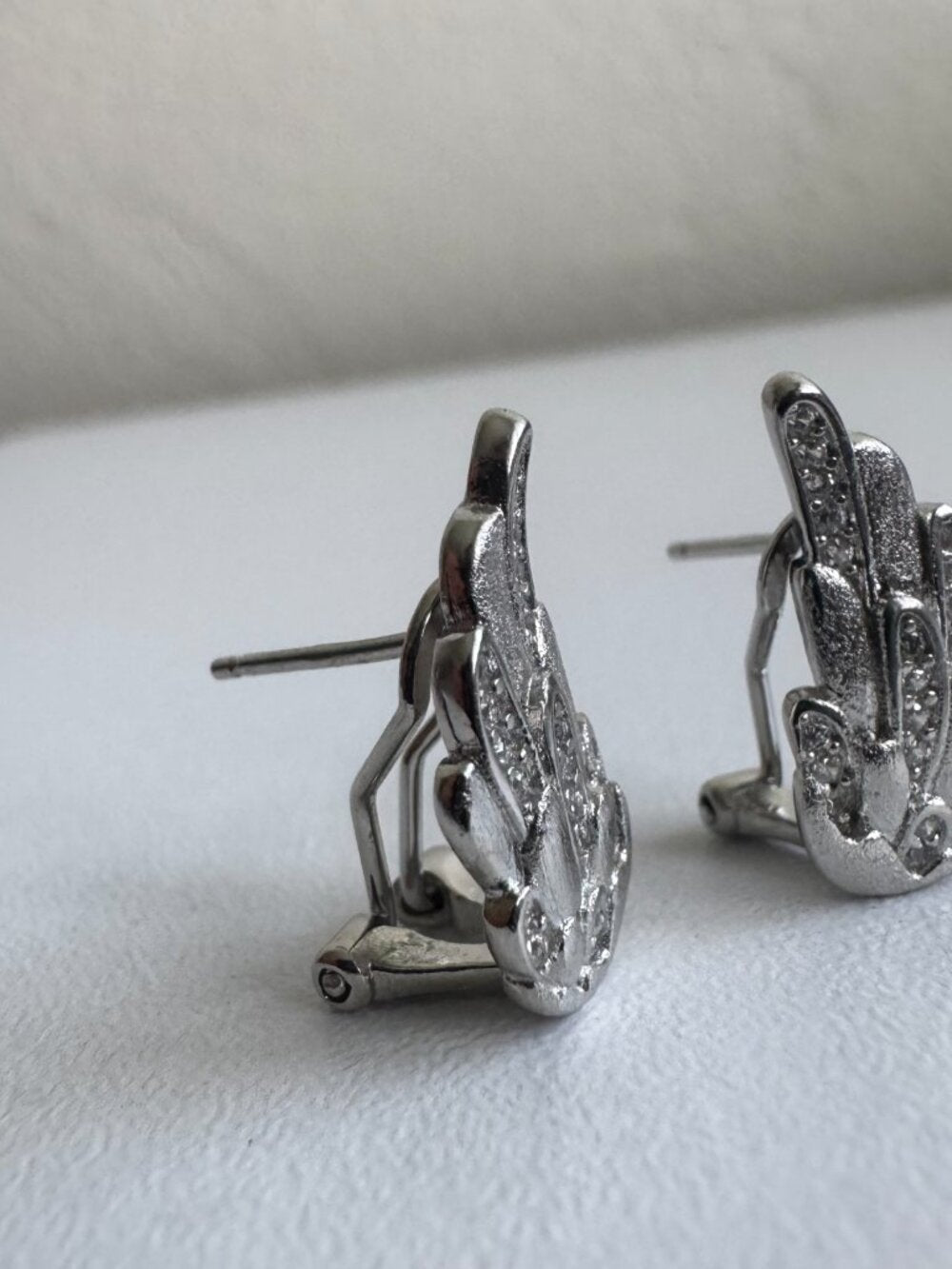 925 Sterling Silver Angel Wings Earrings Crystal Statement Clip Post
