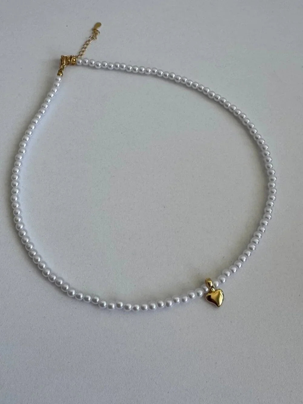 925 Sterling Silver Pearl Necklace with Gold Heart Charm