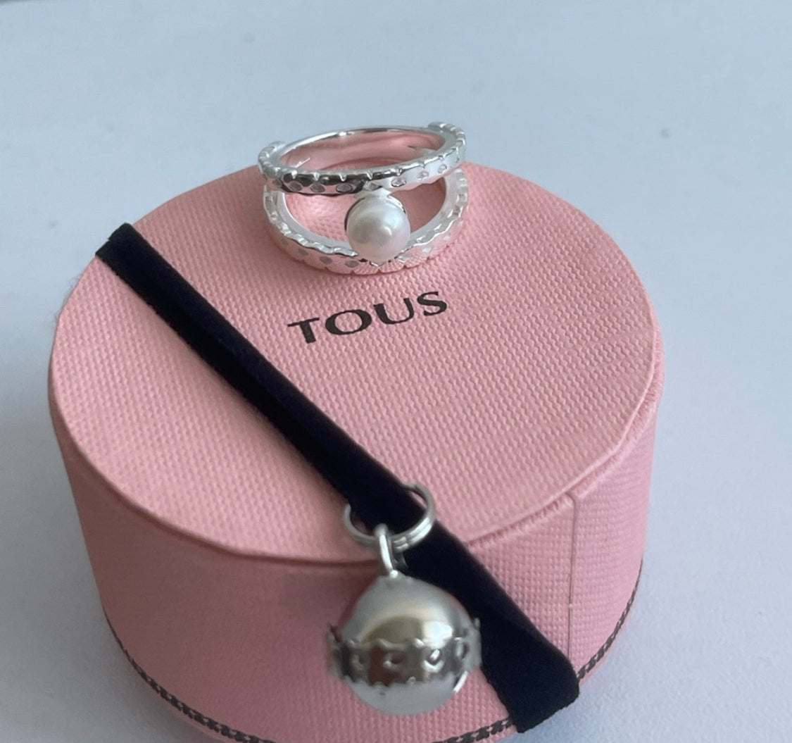 TOUS | Staight Silver And Pearl Strip Ring