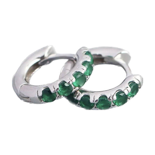 925 Sterling Silver Green Huggie Hoop Earrings
