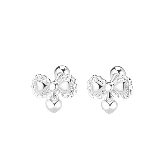 Sterling Silver Bow & Heart Dangle Earrings