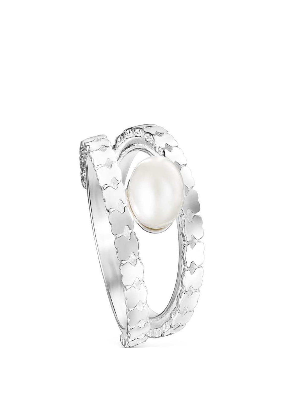 TOUS | Staight Silver And Pearl Strip Ring