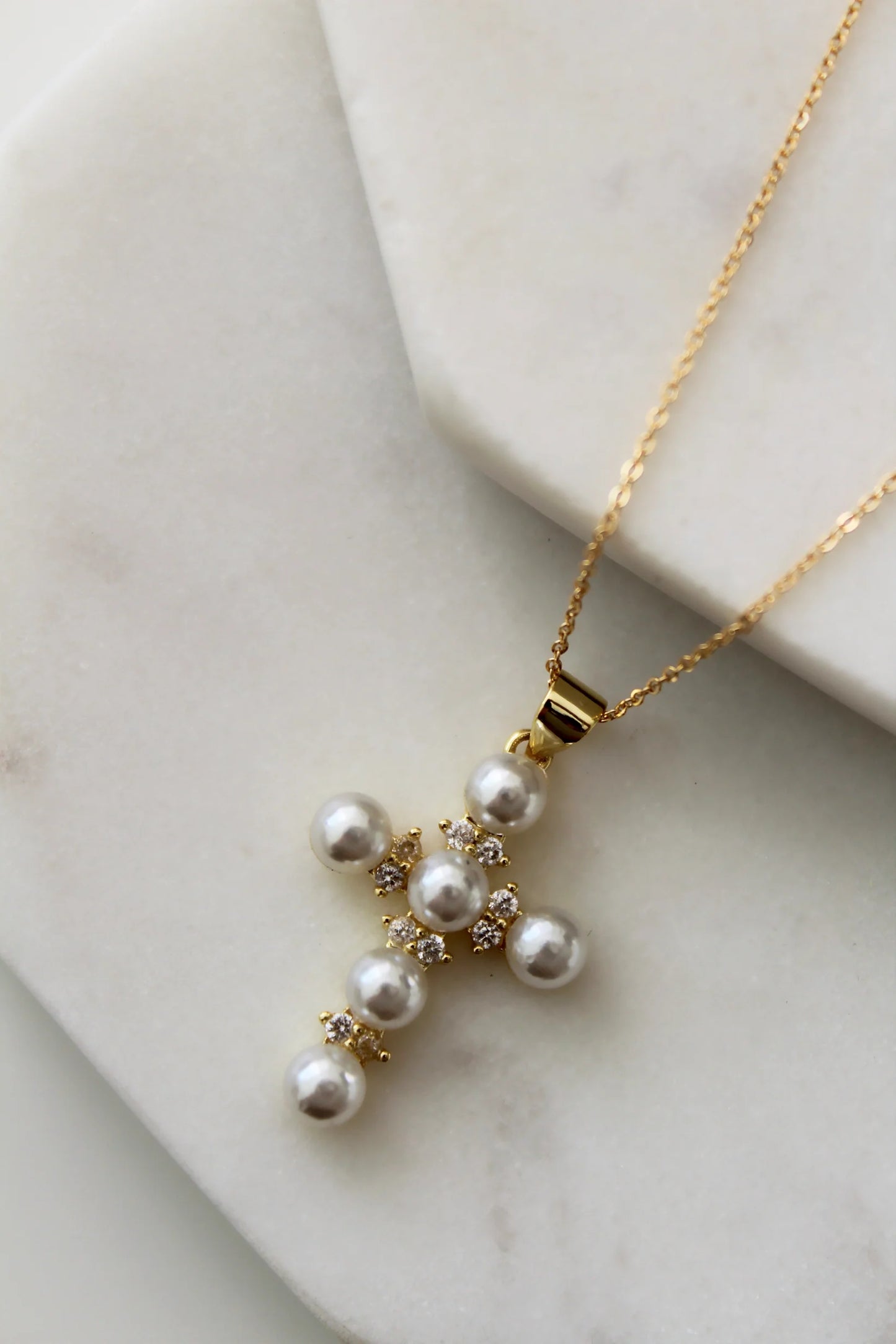 925 Sterling Silver Pearl Cross Necklace Gold\silver