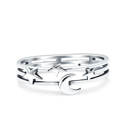 Moon and Stars Band Ring