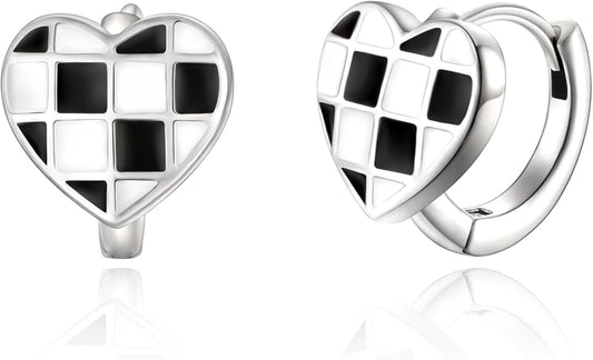 925 Sterling silver Checkers Heart Hoops