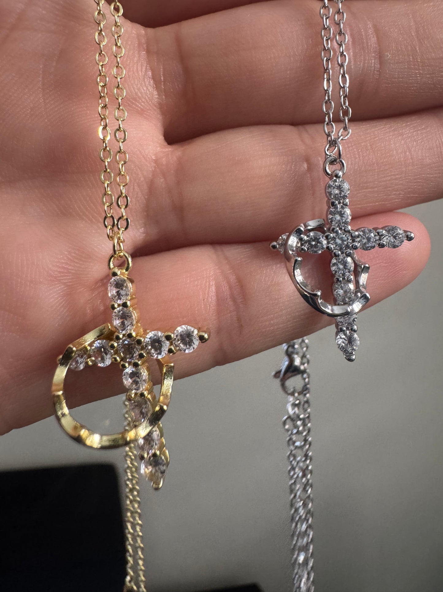 925 Silver Cross Necklace with CZ Stones