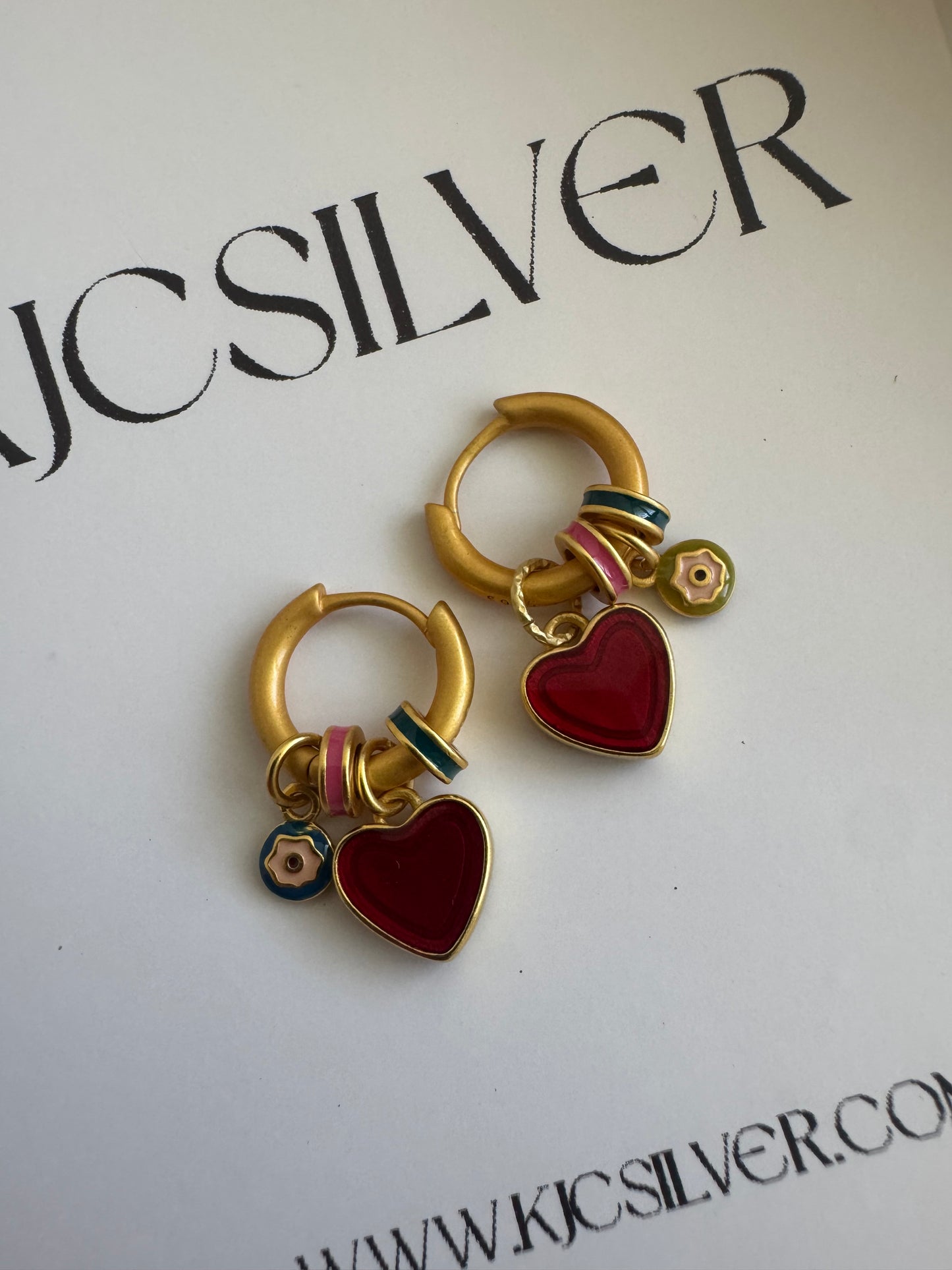 Sterling Silver 925 Gold Plated Heart Charm Hoop Earrings