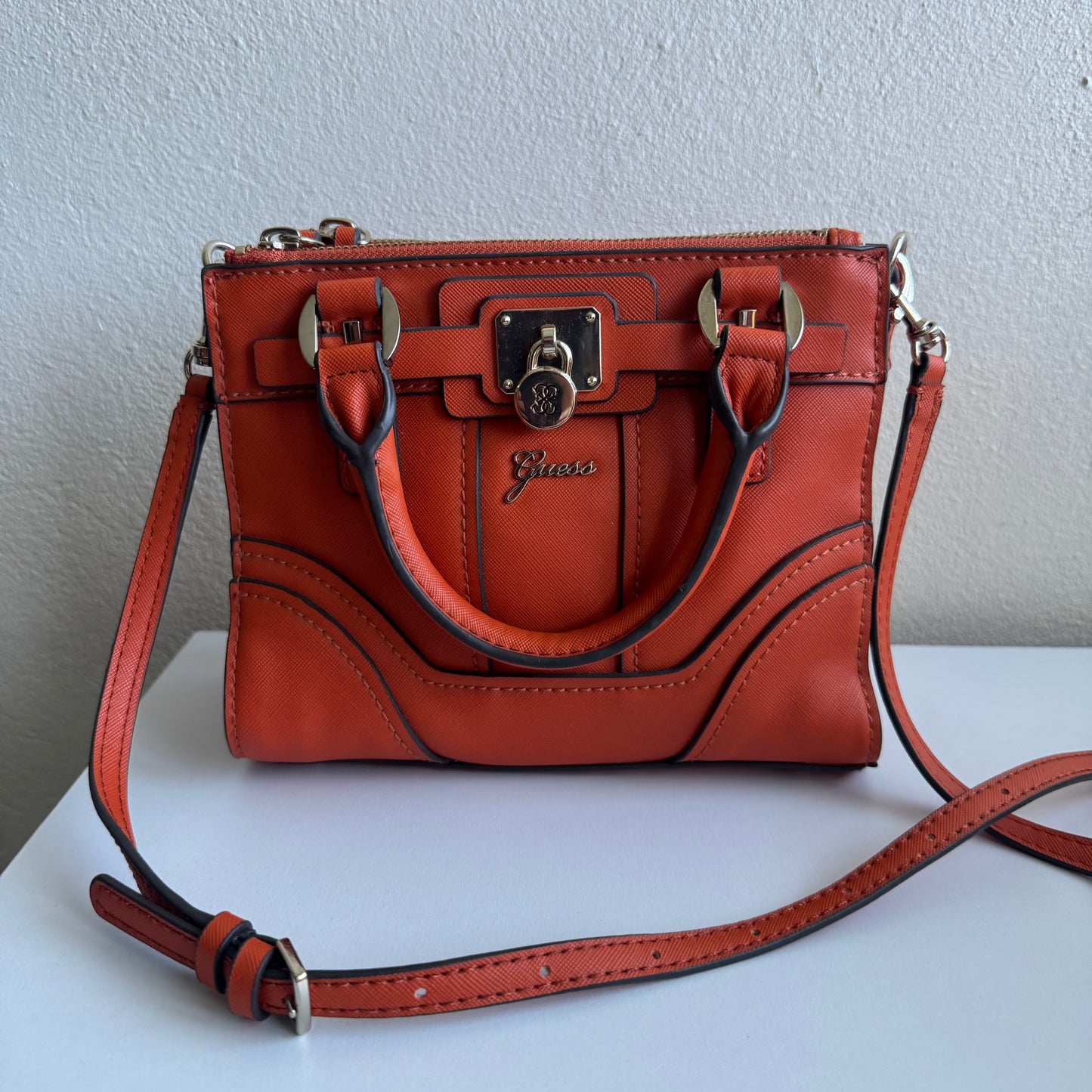 GUESS Greyson Mini Satchel Orange Crossbody Bag