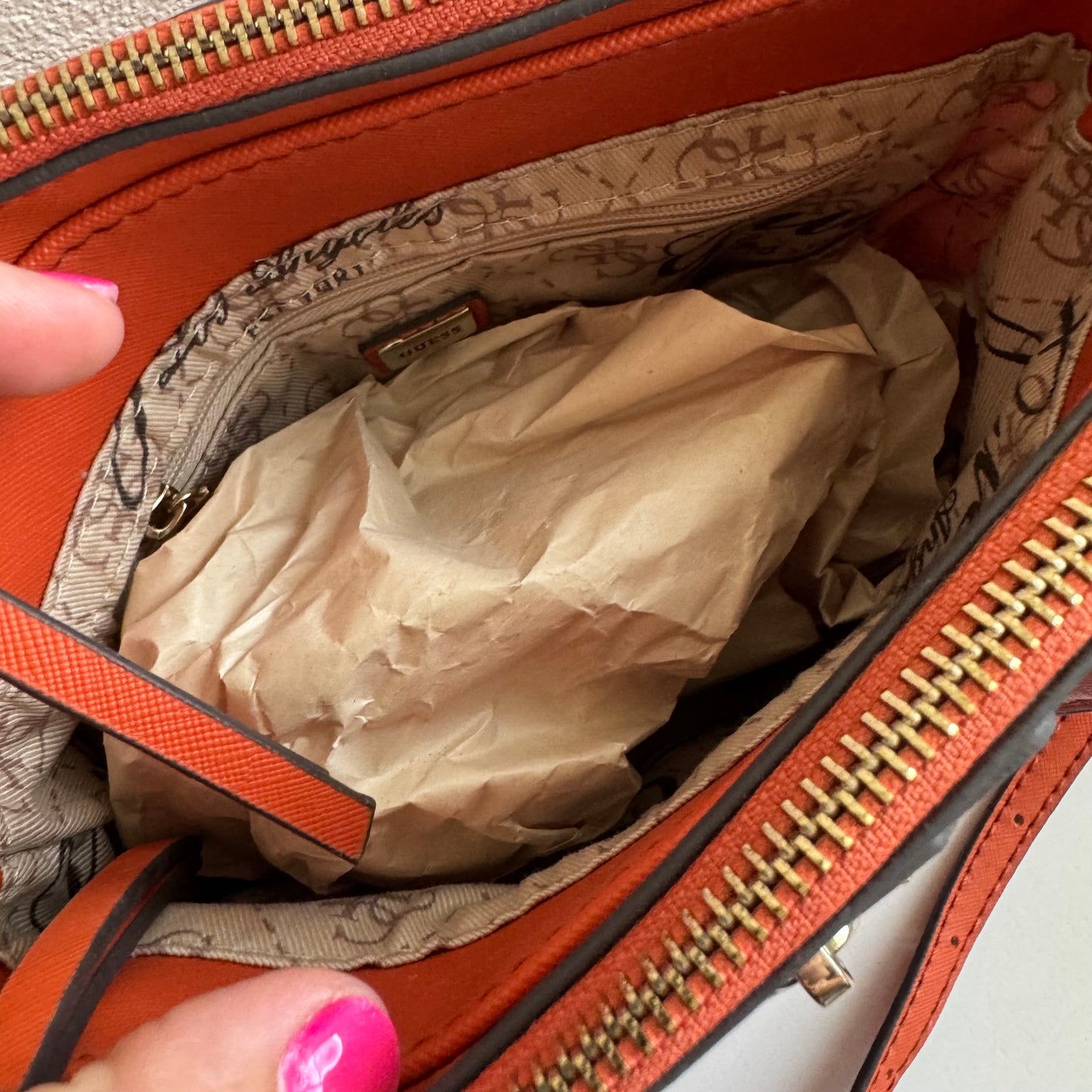GUESS Greyson Mini Satchel Orange Crossbody Bag
