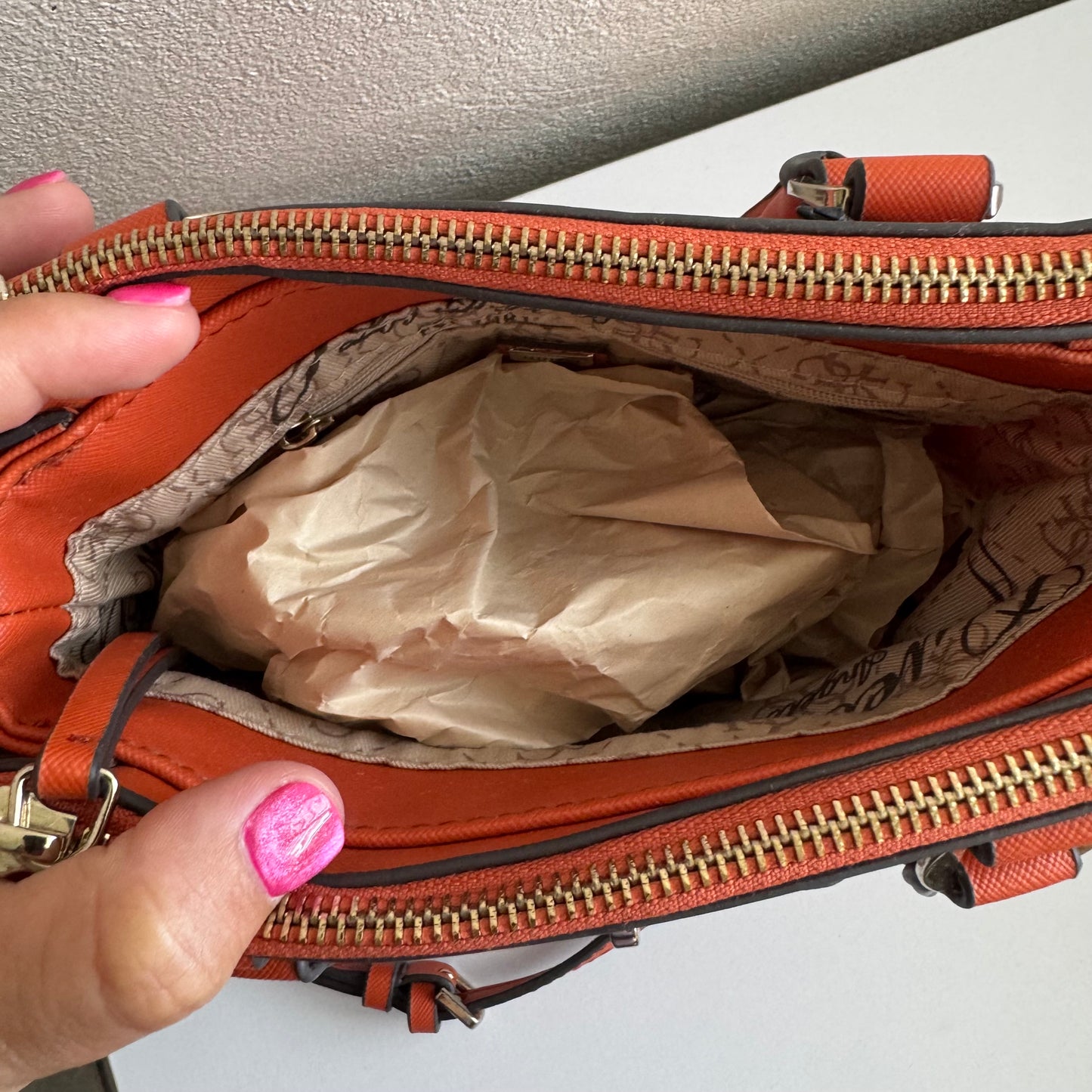 GUESS Greyson Mini Satchel Orange Crossbody Bag