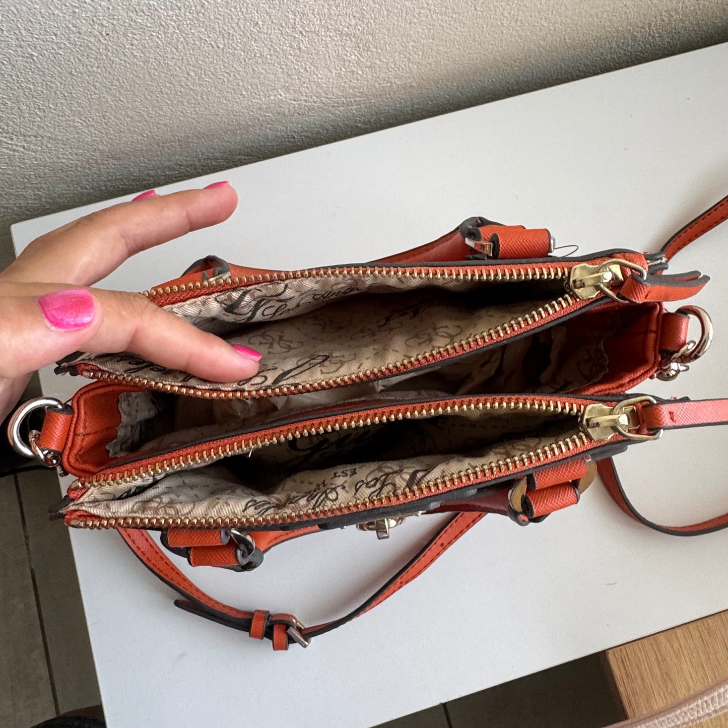 GUESS Greyson Mini Satchel Orange Crossbody Bag