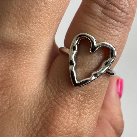 925 Sterling Silver Adjustable Open Heart Ring Minimalist Cute