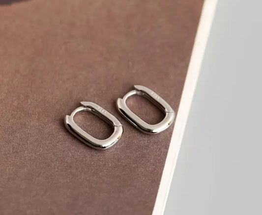 925 Sterling Silver Rectangle Small Hoops