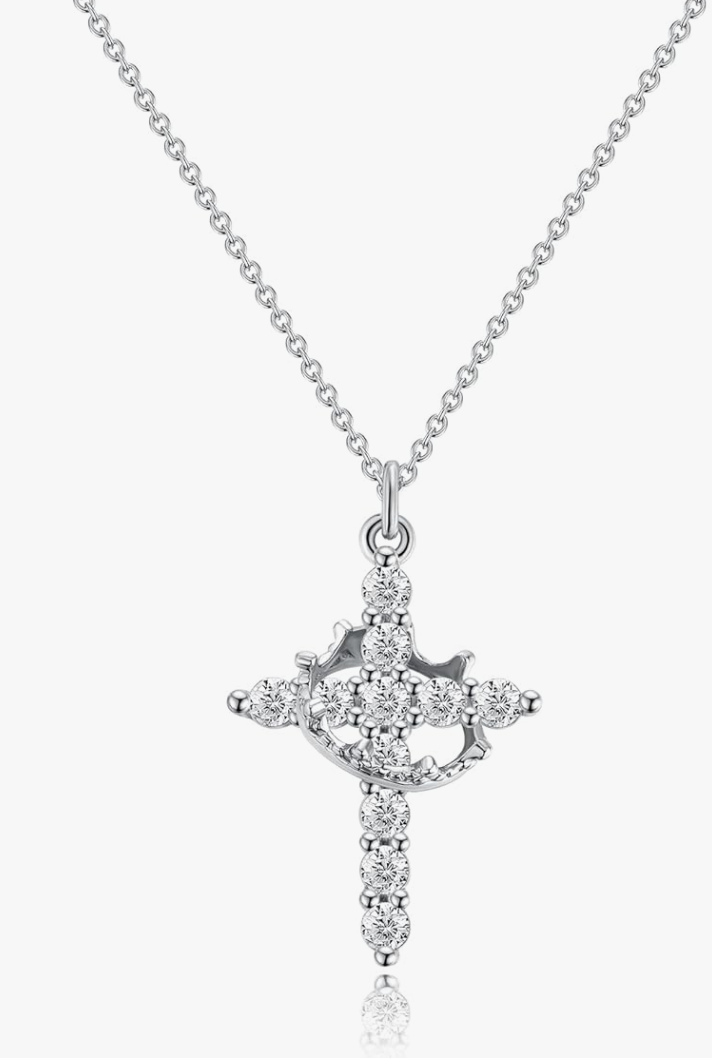 925 Silver Cross Necklace with CZ Stones