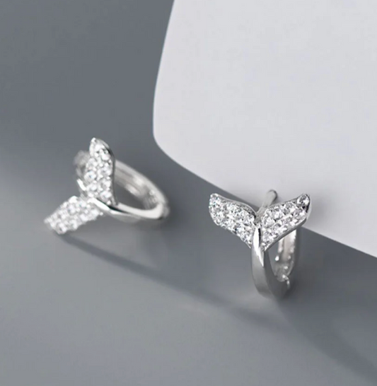 925 Sterling Silver Mermaid Tail Huggie Earrings