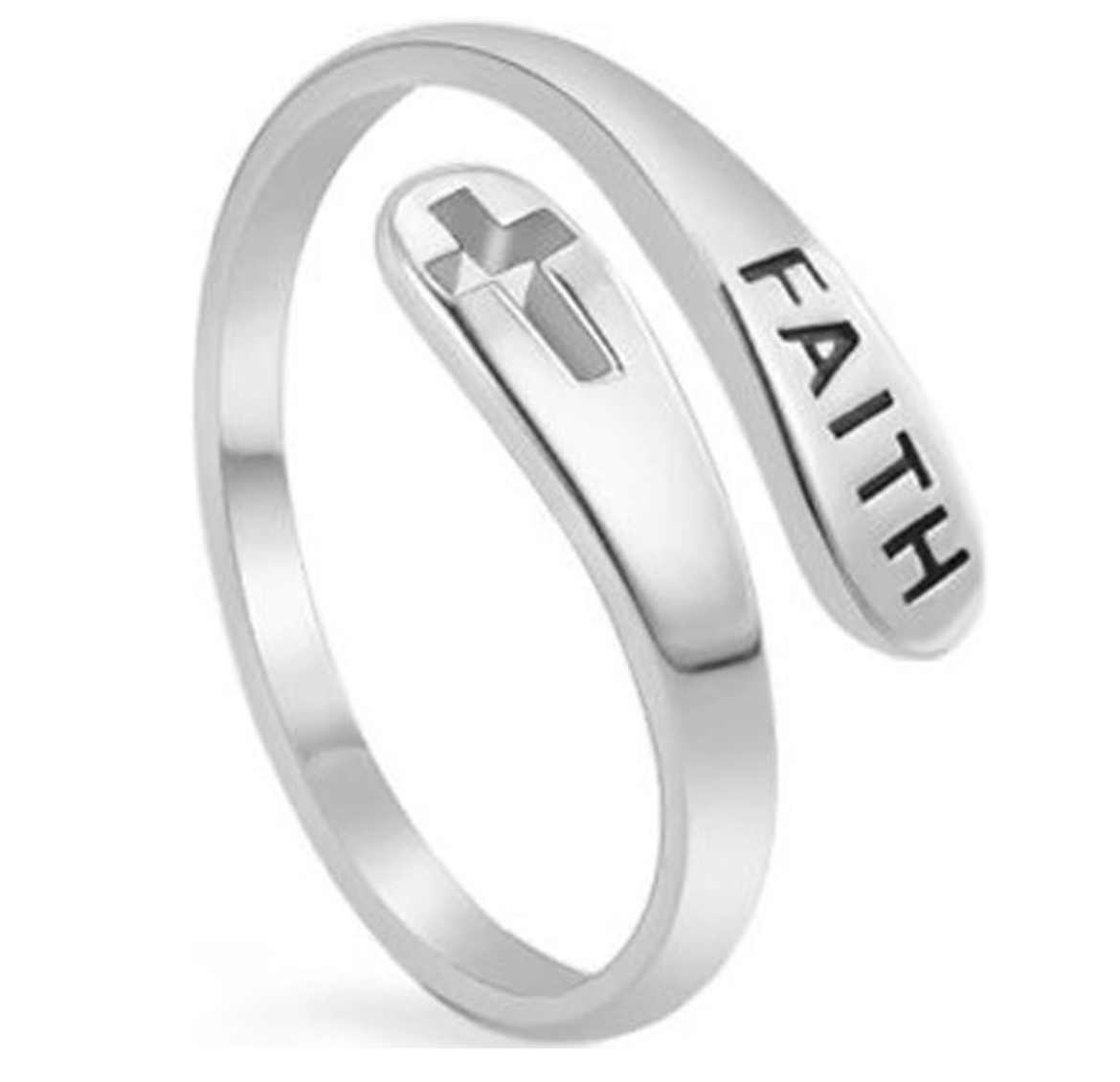 Faith Cross Adjustable Ring Silver Tone Minimalist Open Ring
