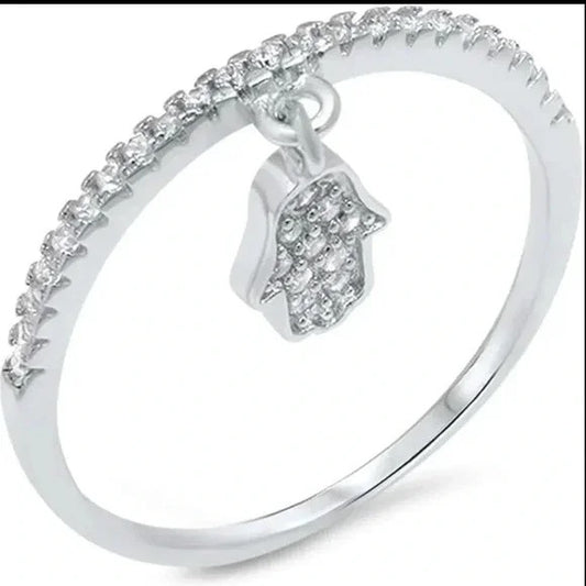 925 Sterling  Silver Hamsa Danglin Ring