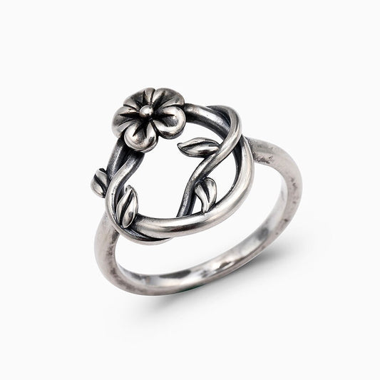 925 Sterling Silver Oxidized Flower Ring