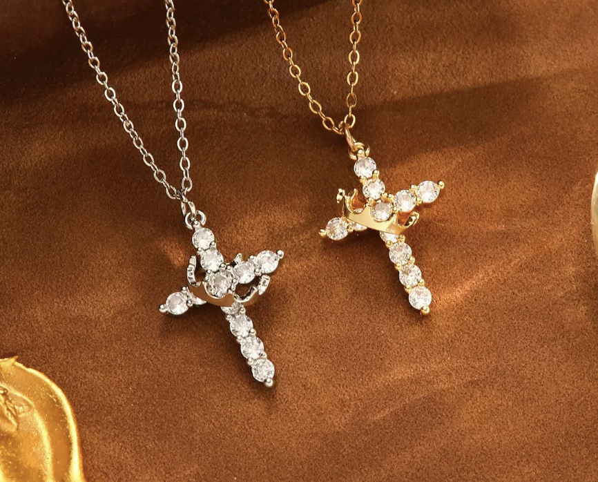 925 Silver Cross Necklace with CZ Stones