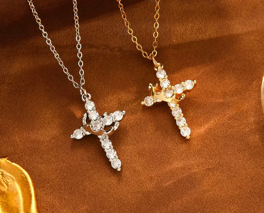 925 Silver Cross Necklace with CZ Stones