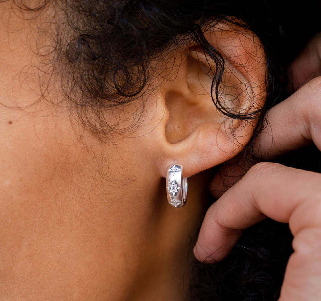 925 Sterling Silver Chubby Starlite Huggie Hoops
