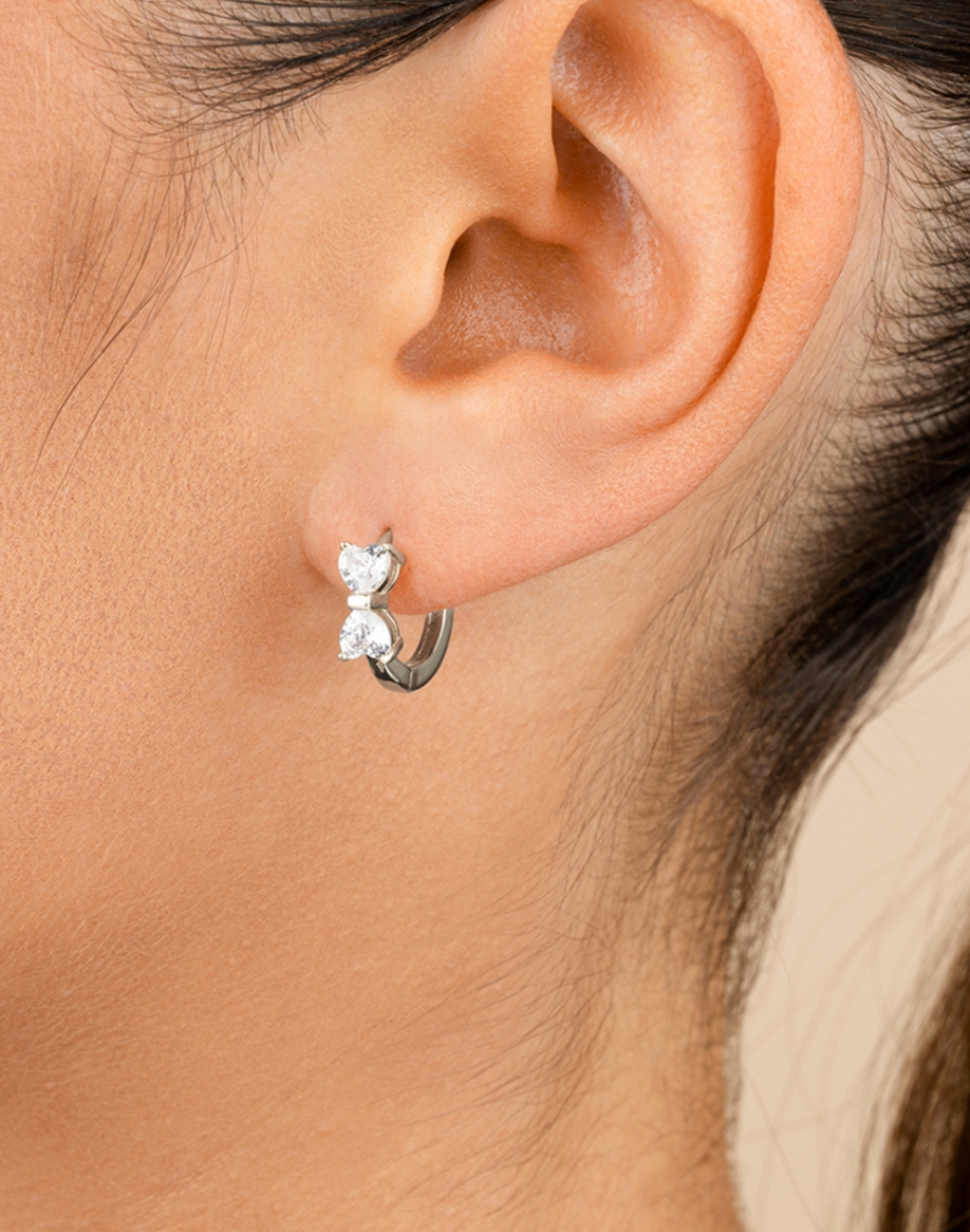 925 Sterling Silver Heart Hoop Earrings CZ Minimal