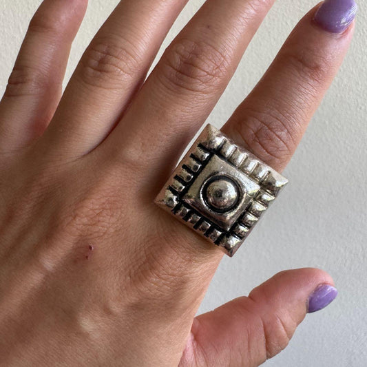 Chunky Silver Geometric Square Statement Ring
