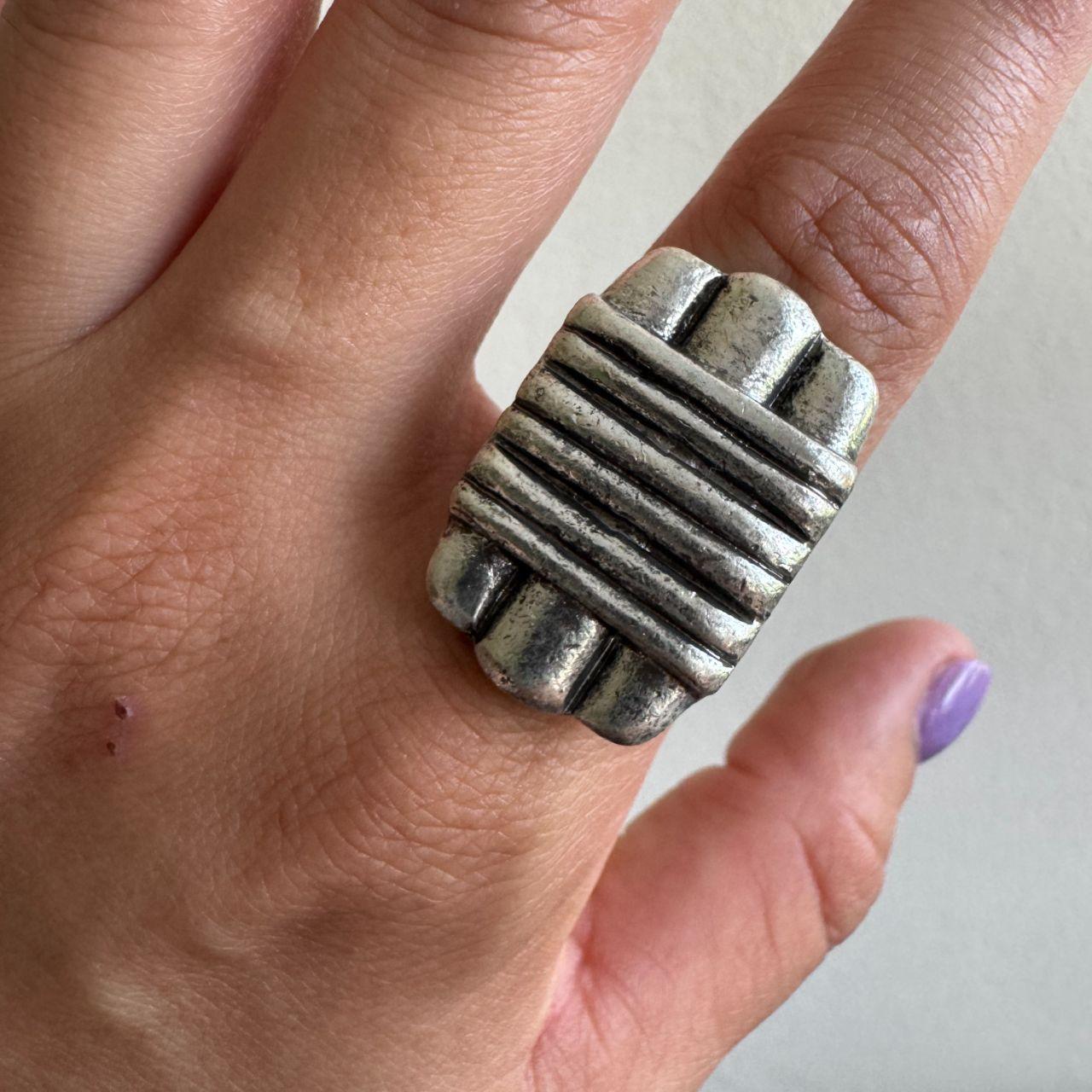Chunky Silver Industrial Bar Statement Ring Adjustable