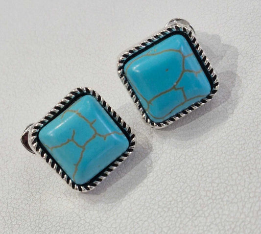 925 Sterling Silver Turquoise Square Stud Earrings