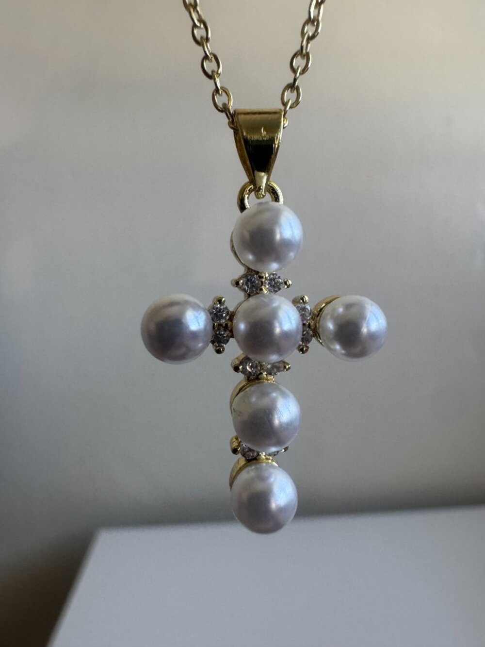 925 Sterling Silver Pearl Cross Necklace Gold\silver