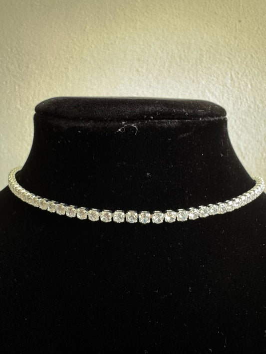 925 Sterling Silver Tennis Necklace CZ Diamond Chain Adjustable Sparkle