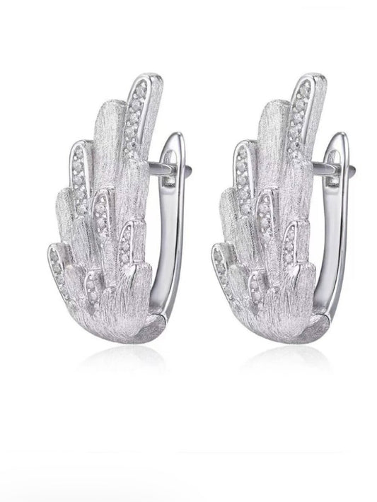 925 Sterling Silver Angel Wings Earrings Crystal Statement Clip Post