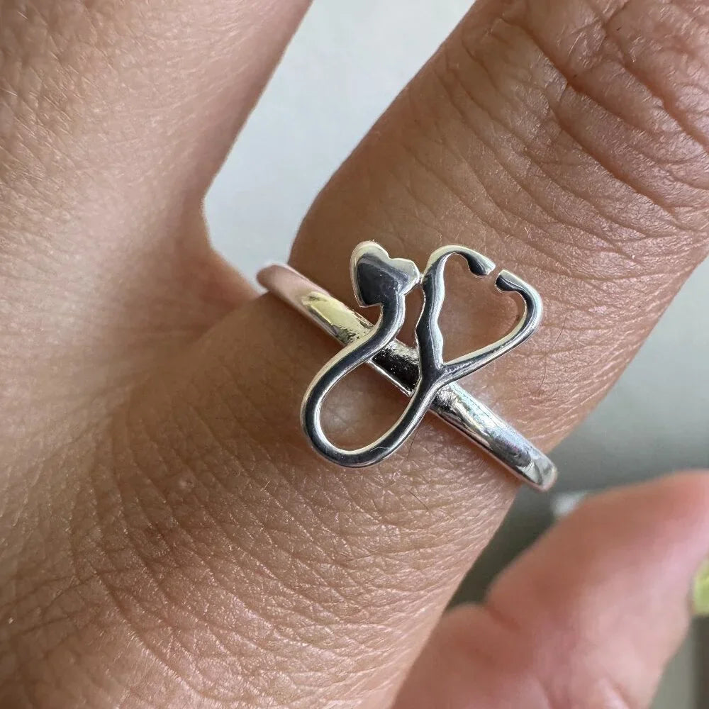 925 sterling silver Adjustable Stethoscope Ring