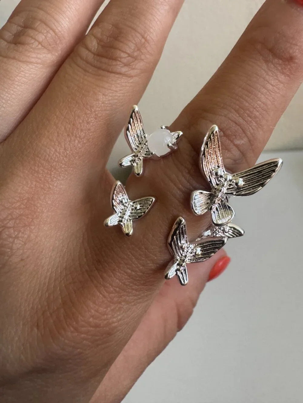 925 Sterling Silver Butterfly Adjustable Ring