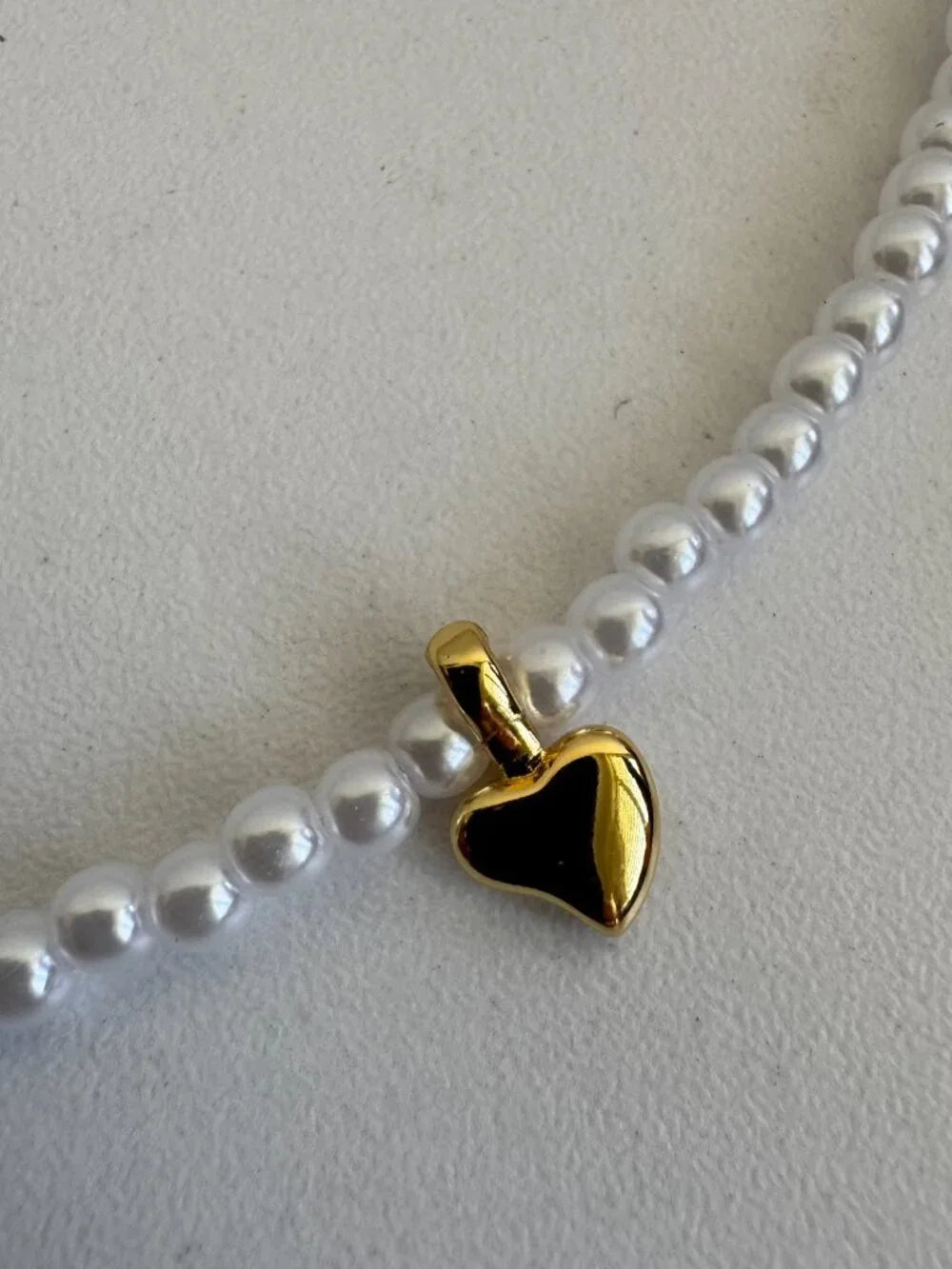 925 Sterling Silver Pearl Necklace with Gold Heart Charm