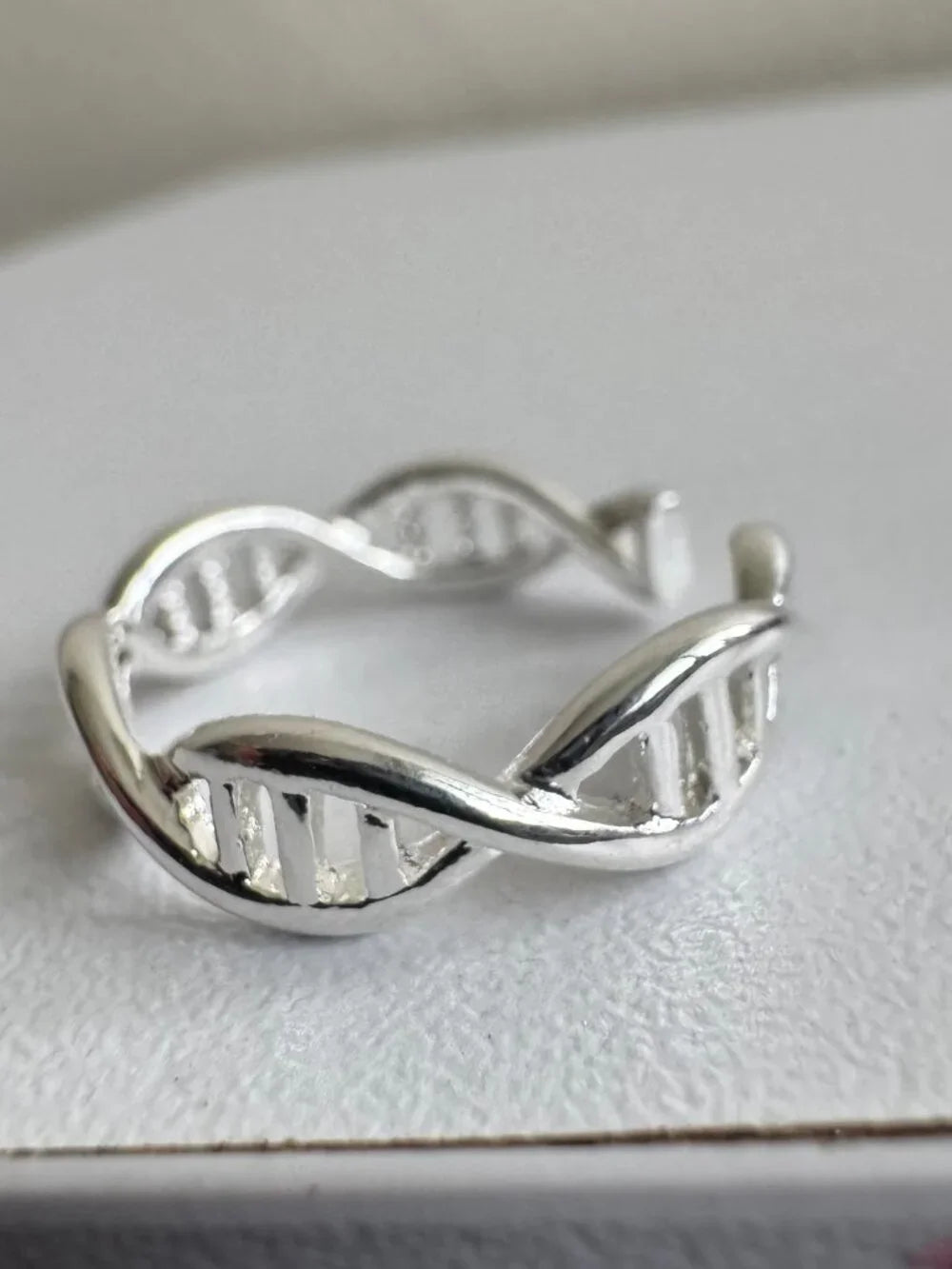 925 Sterling Silver DNA Double Helix Adjustable Ring Minimalist Open Band