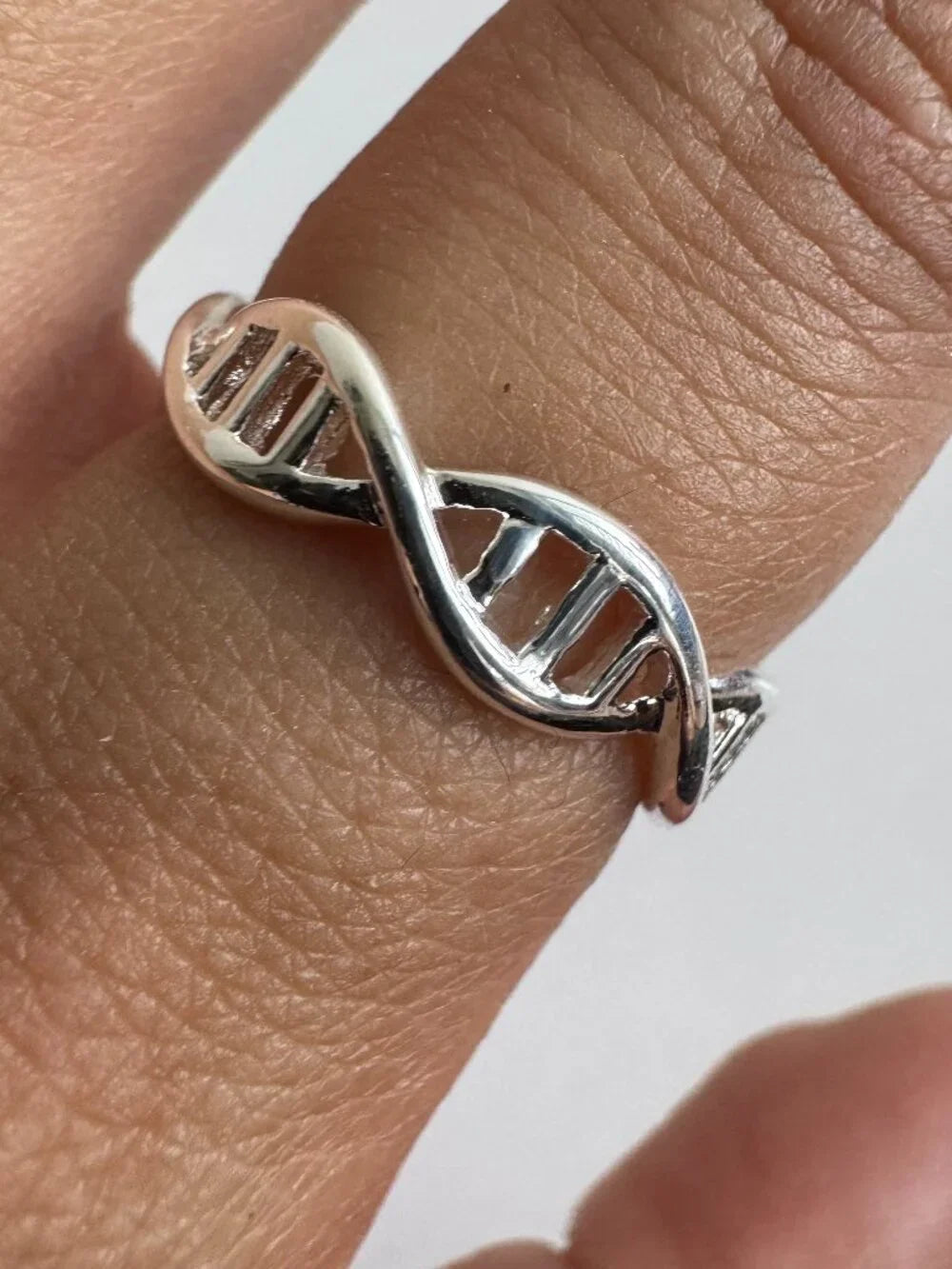 925 Sterling Silver DNA Double Helix Adjustable Ring Minimalist Open Band